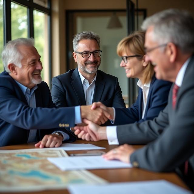 Professional meeting between mining company representatives and local community leaders